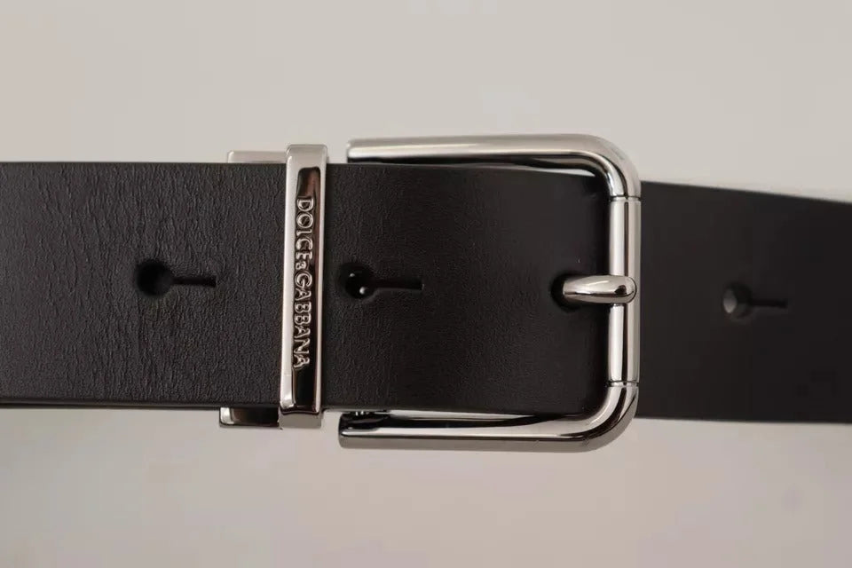 Dolce & Gabbana Black Calf Leather Logo Engraved Metal Buckle Belt - 85 cm / 34 Inches - Belts