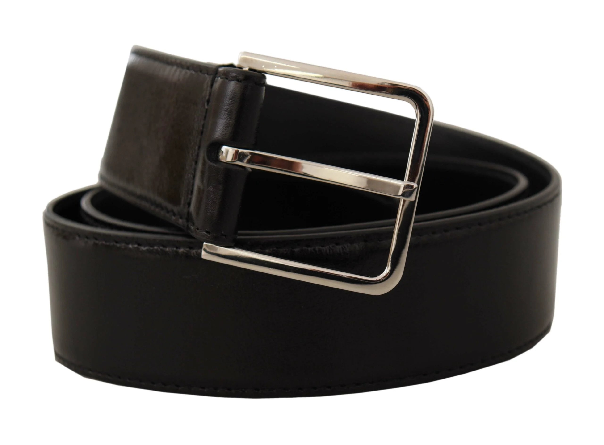 Dolce & Gabbana Black Calf Leather Logo Engraved Metal Buckle Belt - 85 cm / 34 Inches - Belts
