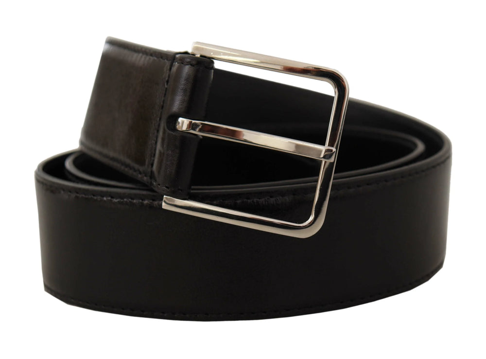 Dolce & Gabbana Black Calf Leather Logo Engraved Metal Buckle Belt - 85 cm / 34 Inches - Belts