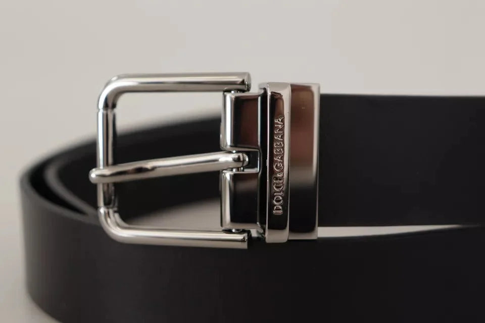 Dolce & Gabbana Black Calf Leather Logo Engraved Metal Buckle Belt - 85 cm / 34 Inches - Belts