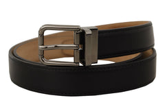 Dolce & Gabbana Black Calf Leather Logo Engraved Metal Buckle Belt - 90 cm / 36 Inches - Belts