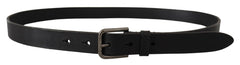 Dolce & Gabbana Black Calf Leather Logo Engraved Metal Buckle Belt - 90 cm / 36 Inches - Belts