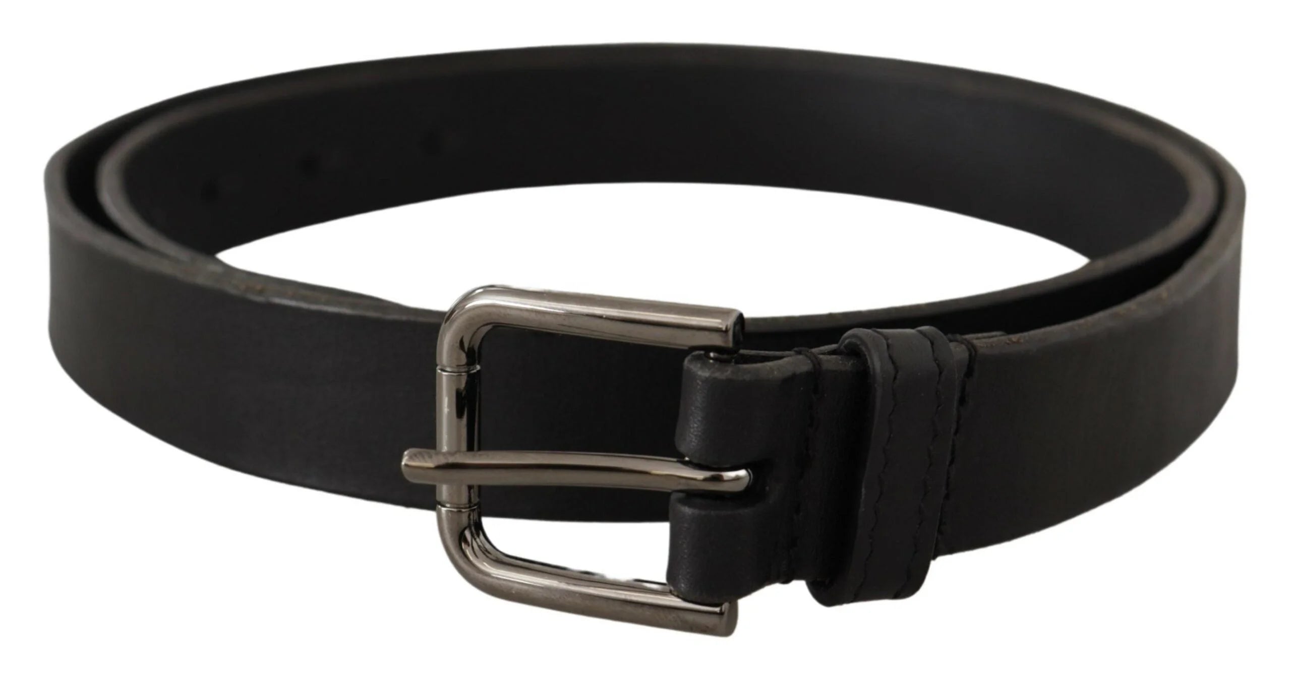 Dolce & Gabbana Black Calf Leather Logo Engraved Metal Buckle Belt - 90 cm / 36 Inches - Belts