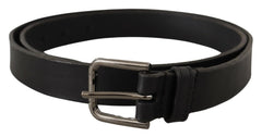 Dolce & Gabbana Black Calf Leather Logo Engraved Metal Buckle Belt - 90 cm / 36 Inches - Belts