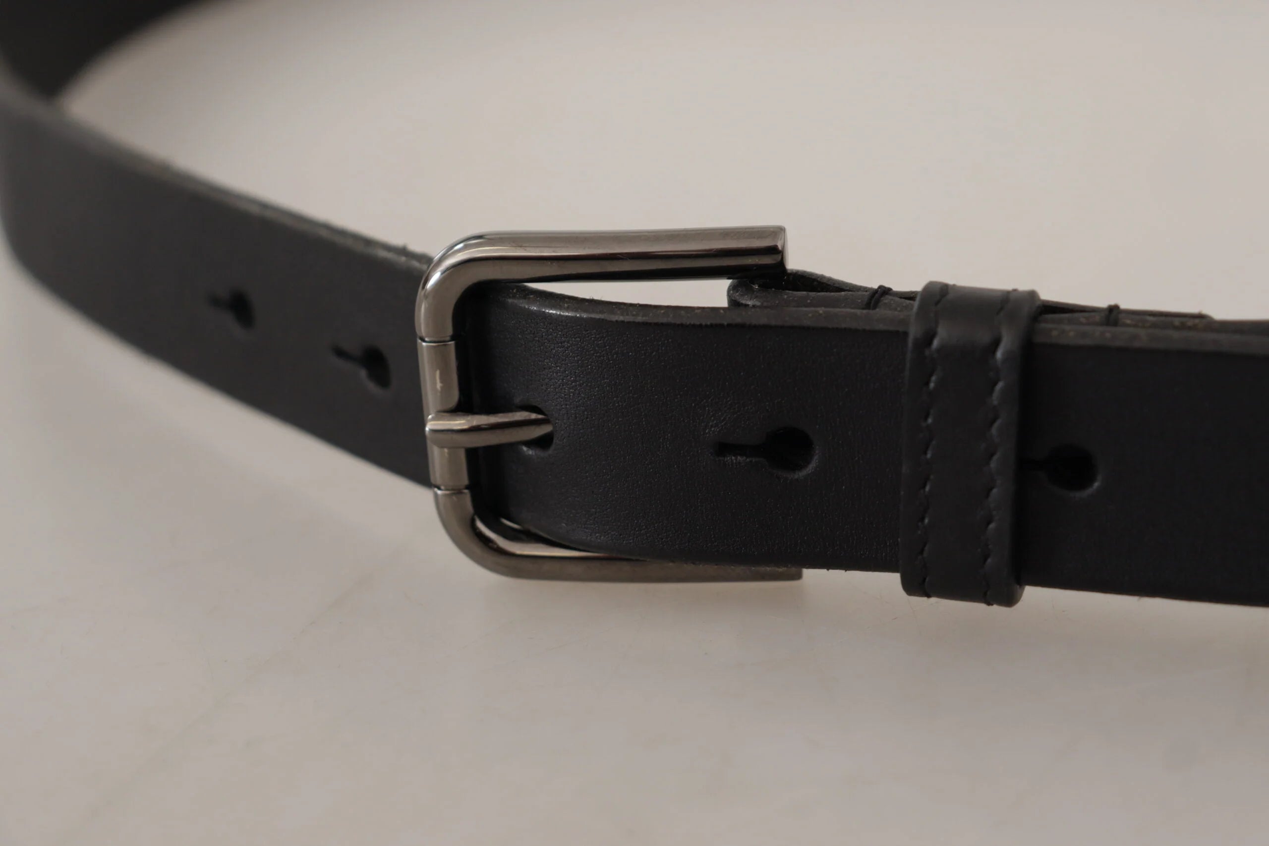 Dolce & Gabbana Black Calf Leather Logo Engraved Metal Buckle Belt - 90 cm / 36 Inches - Belts