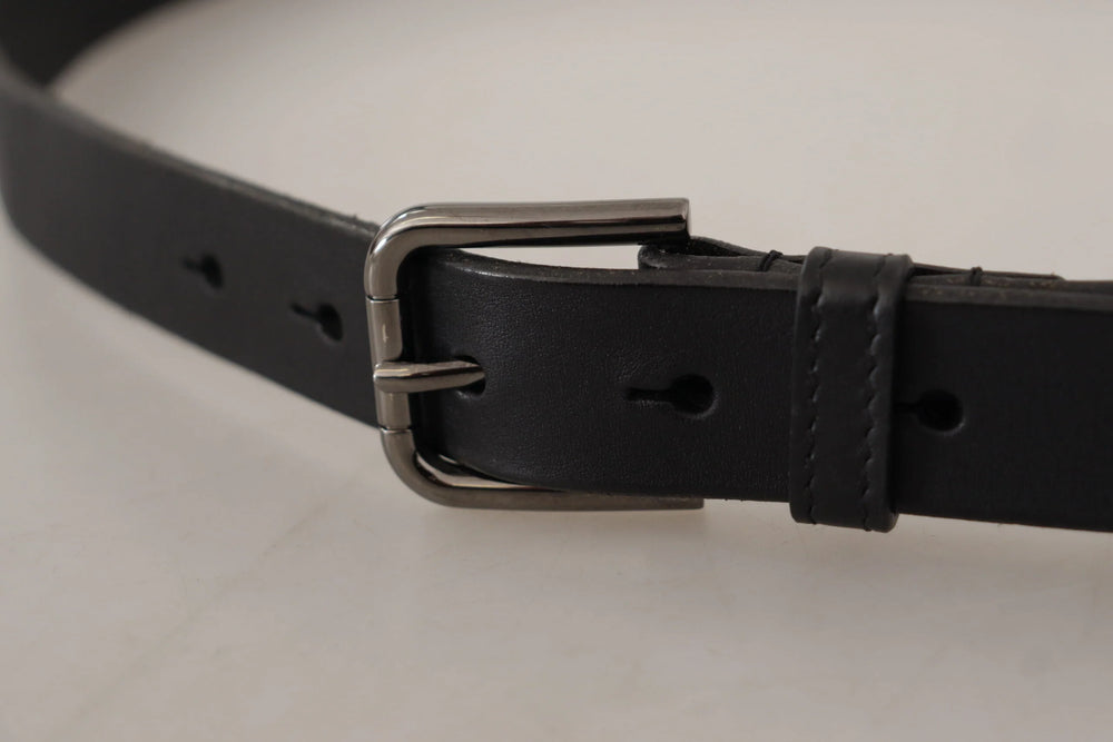 Dolce & Gabbana Black Calf Leather Logo Engraved Metal Buckle Belt - 90 cm / 36 Inches - Belts