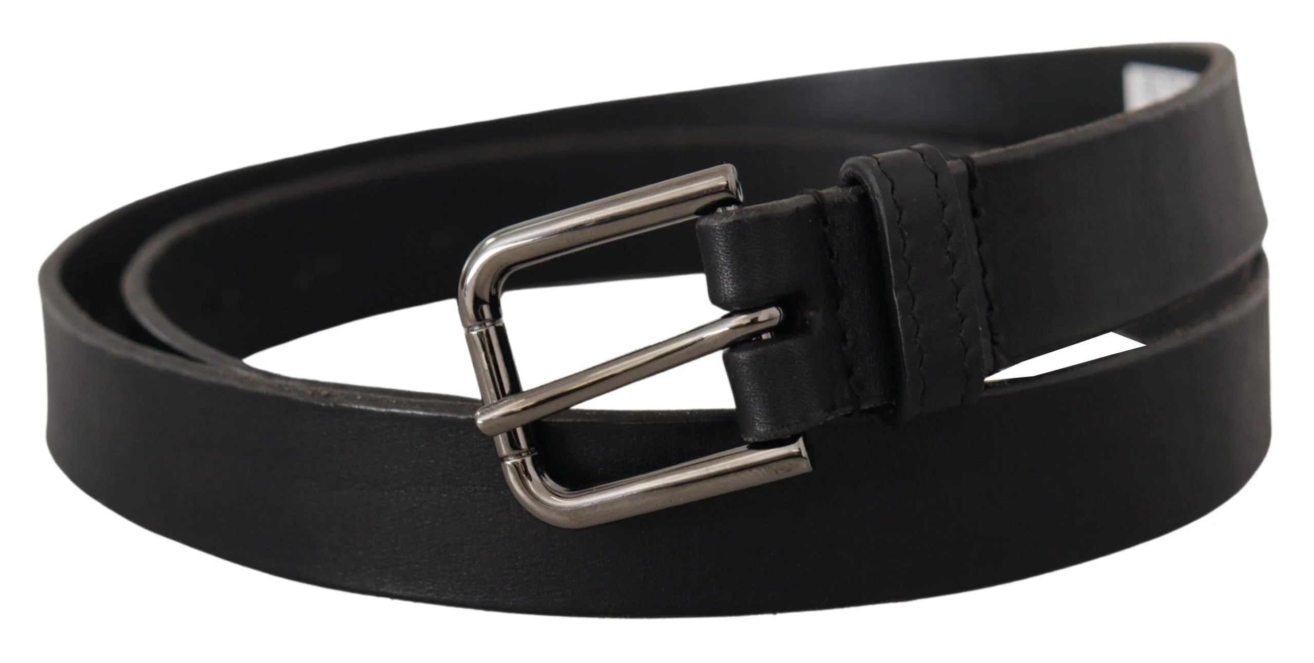 Dolce & Gabbana Black Calf Leather Logo Engraved Metal Buckle Belt - 90 cm / 36 Inches - Belts