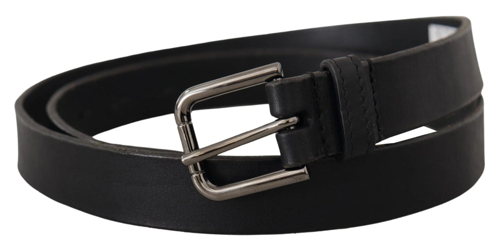 Dolce & Gabbana Black Calf Leather Logo Engraved Metal Buckle Belt - 90 cm / 36 Inches - Belts