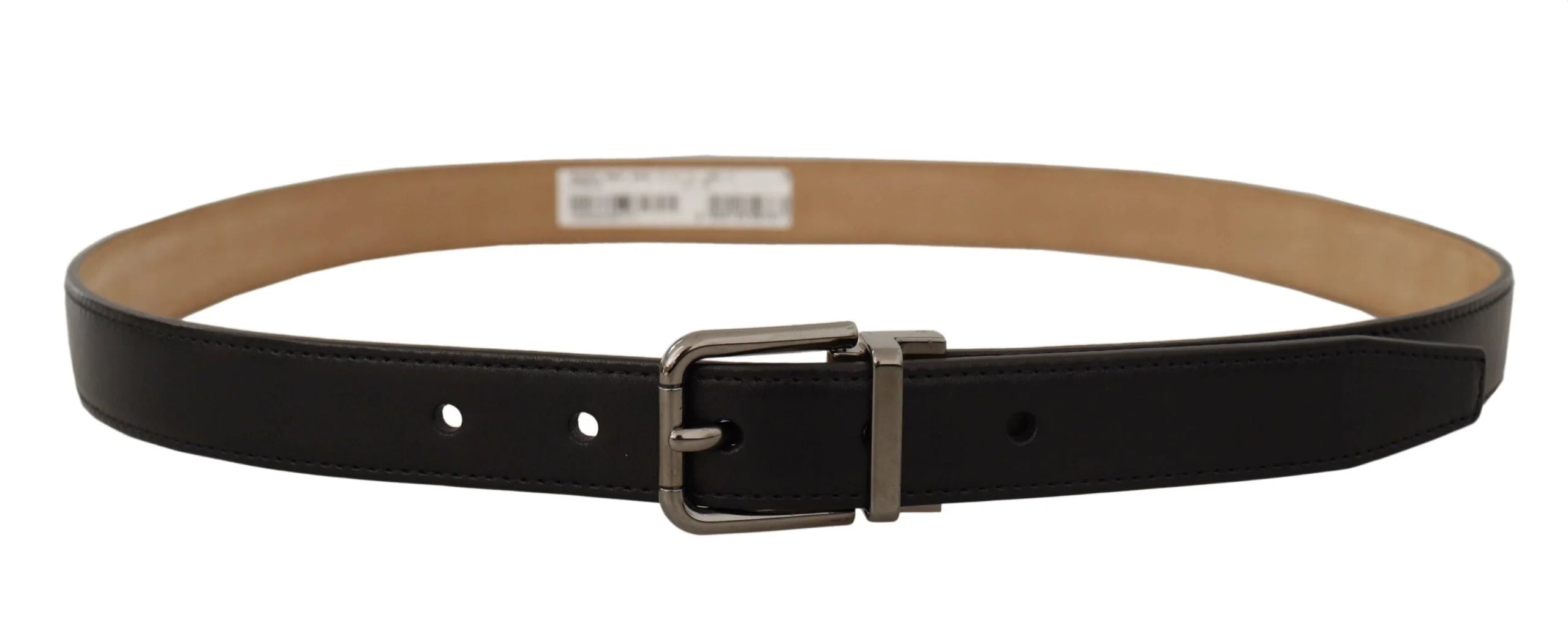 Dolce & Gabbana Black Calf Leather Logo Engraved Metal Buckle Belt - 90 cm / 36 Inches - Belts