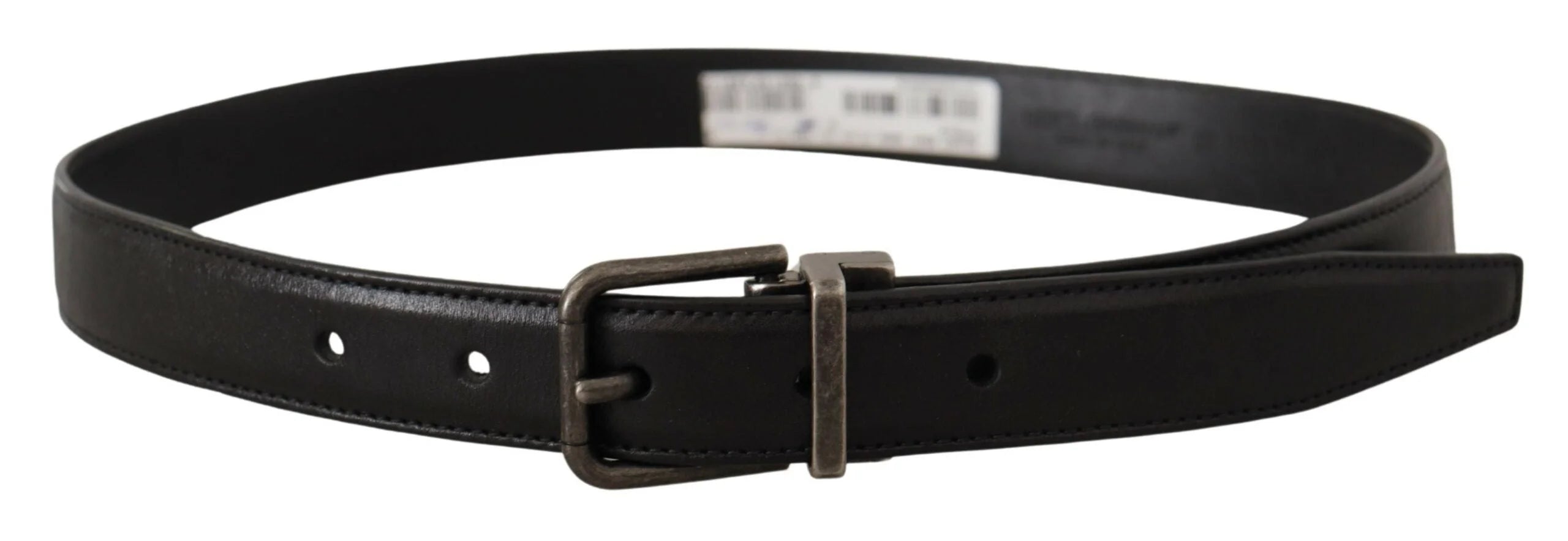 Dolce & Gabbana Black Calf Leather Logo Metal Buckle Belt - Belts