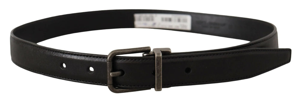 Dolce & Gabbana Black Calf Leather Logo Metal Buckle Belt - Belts