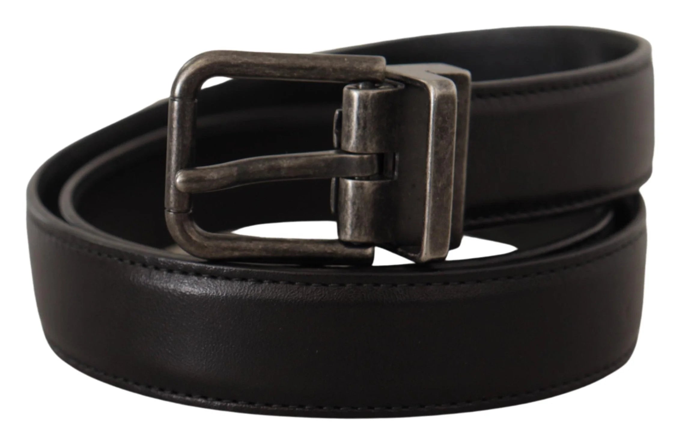 Dolce & Gabbana Black Calf Leather Logo Metal Buckle Belt - Belts
