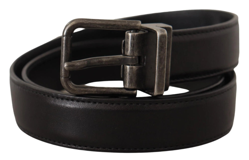Dolce & Gabbana Black Calf Leather Logo Metal Buckle Belt - Belts