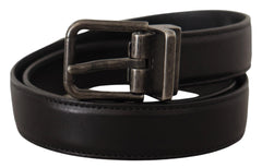 Dolce & Gabbana Black Calf Leather Logo Metal Buckle Belt - Belts