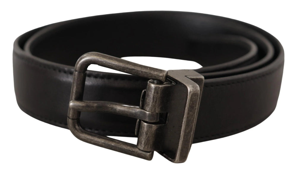 Dolce & Gabbana Black Calf Leather Logo Metal Buckle Belt - Belts