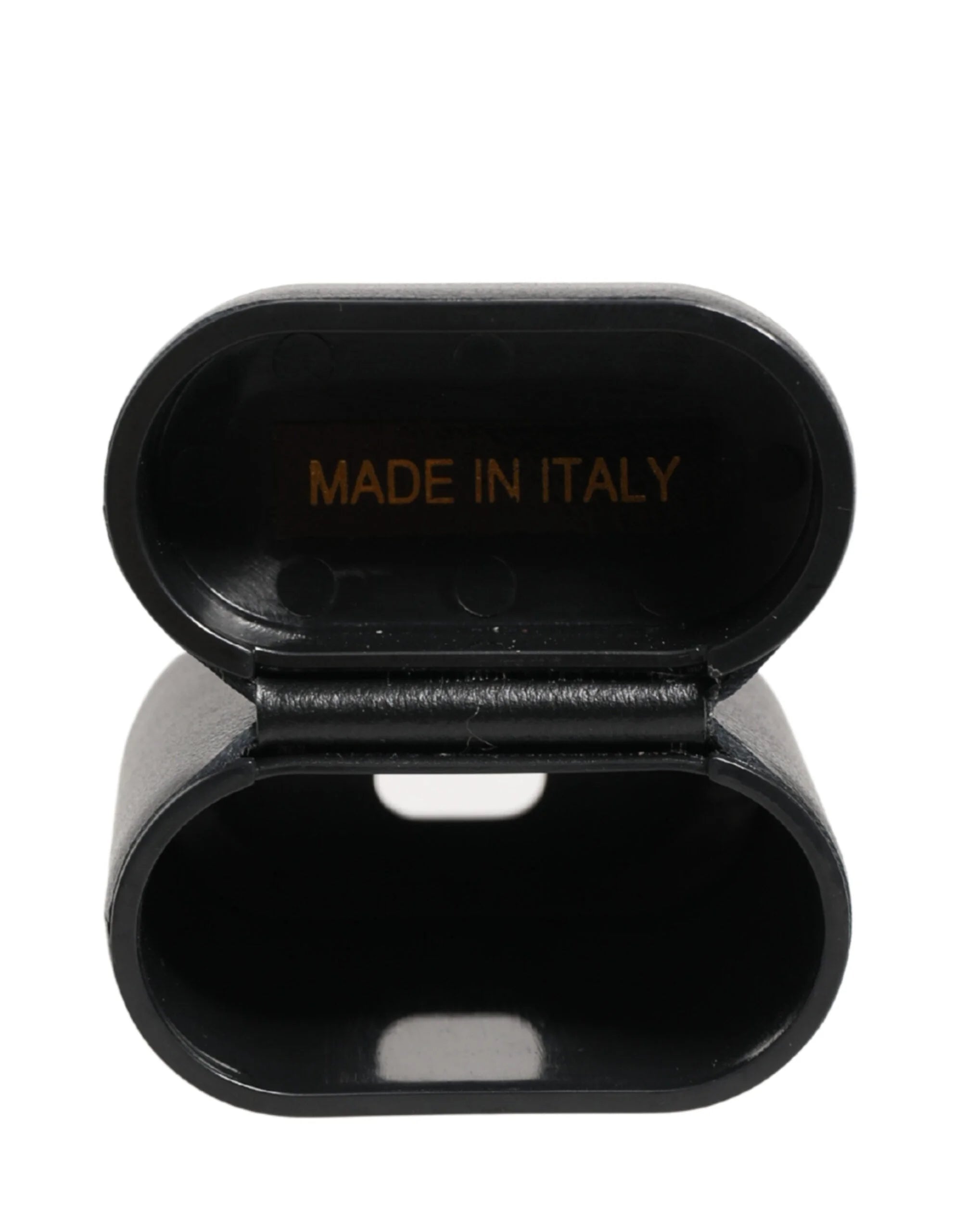Dolce & Gabbana Black Calf Leather Logo Print Flip Holder Airpods Case