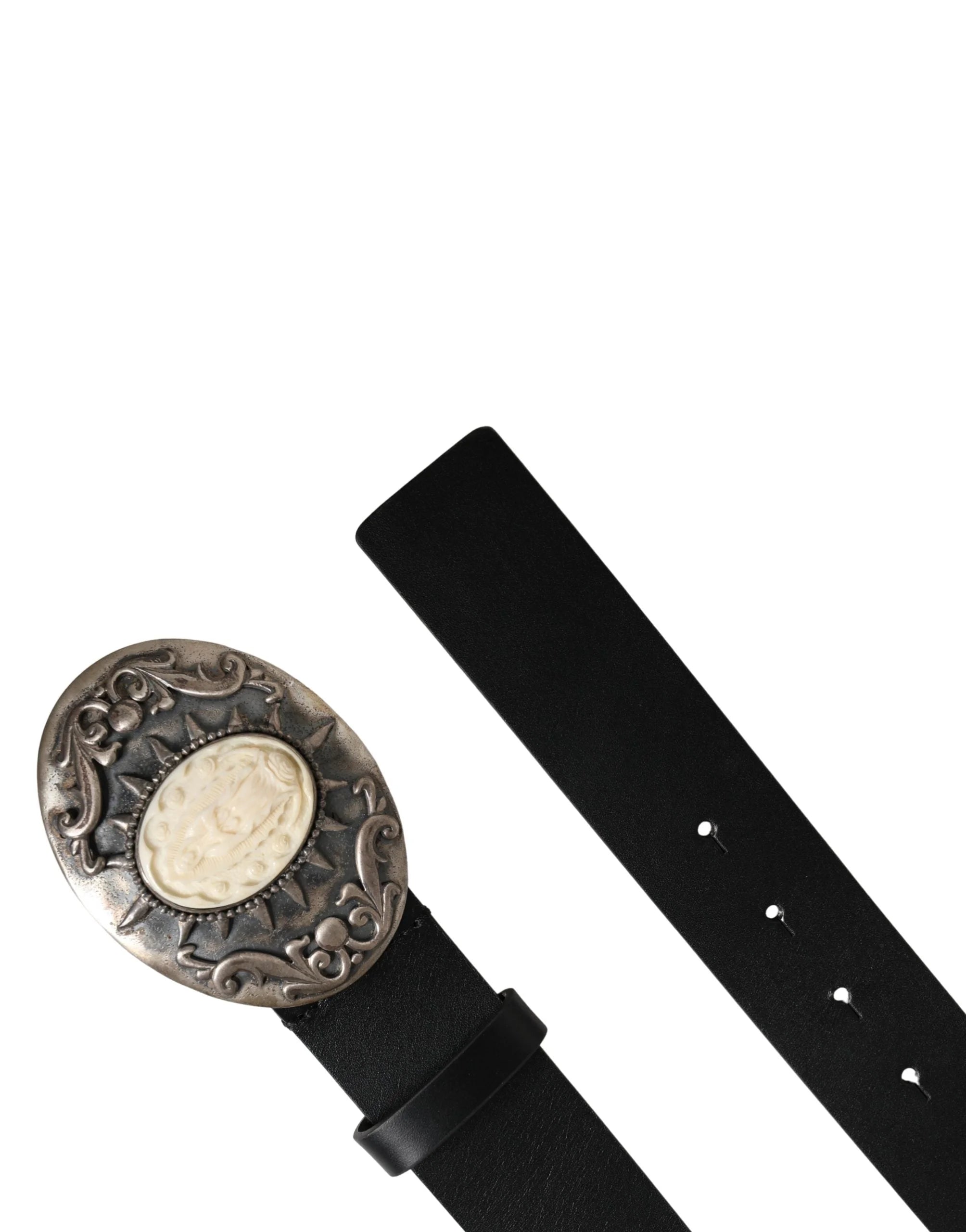 Dolce & Gabbana Svarta Kalvskinn Bälte Med Ornamenterad Metallspänne - 100 cm / 40 Tum