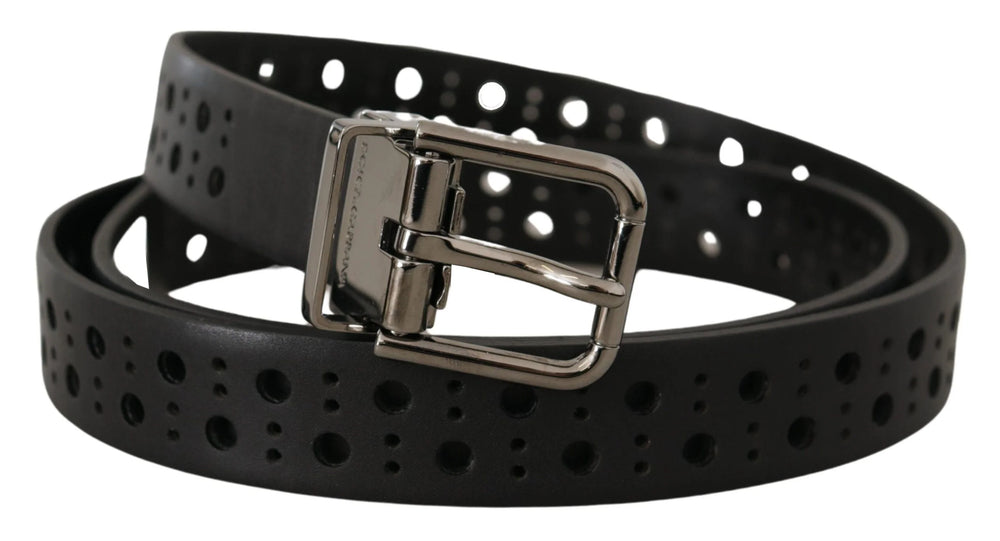Dolce & Gabbana Black Calf Leather Perforated Metal Buckle Belt - 90 cm / 36 Inches - Belts