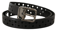 Dolce & Gabbana Black Calf Leather Perforated Metal Buckle Belt - 90 cm / 36 Inches - Belts