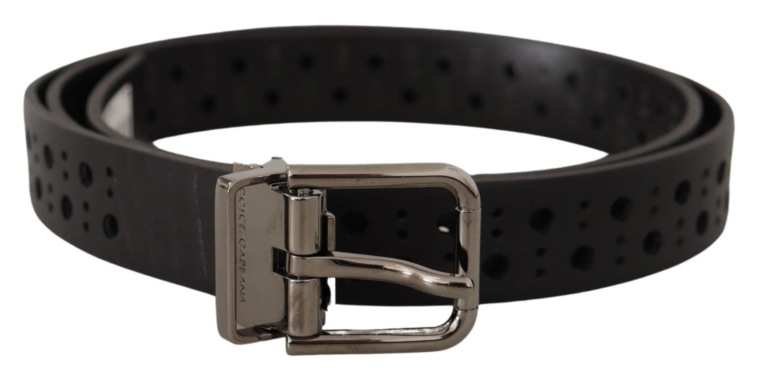 Dolce & Gabbana Black Calf Leather Perforated Metal Buckle Belt - 90 cm / 36 Inches - Belts