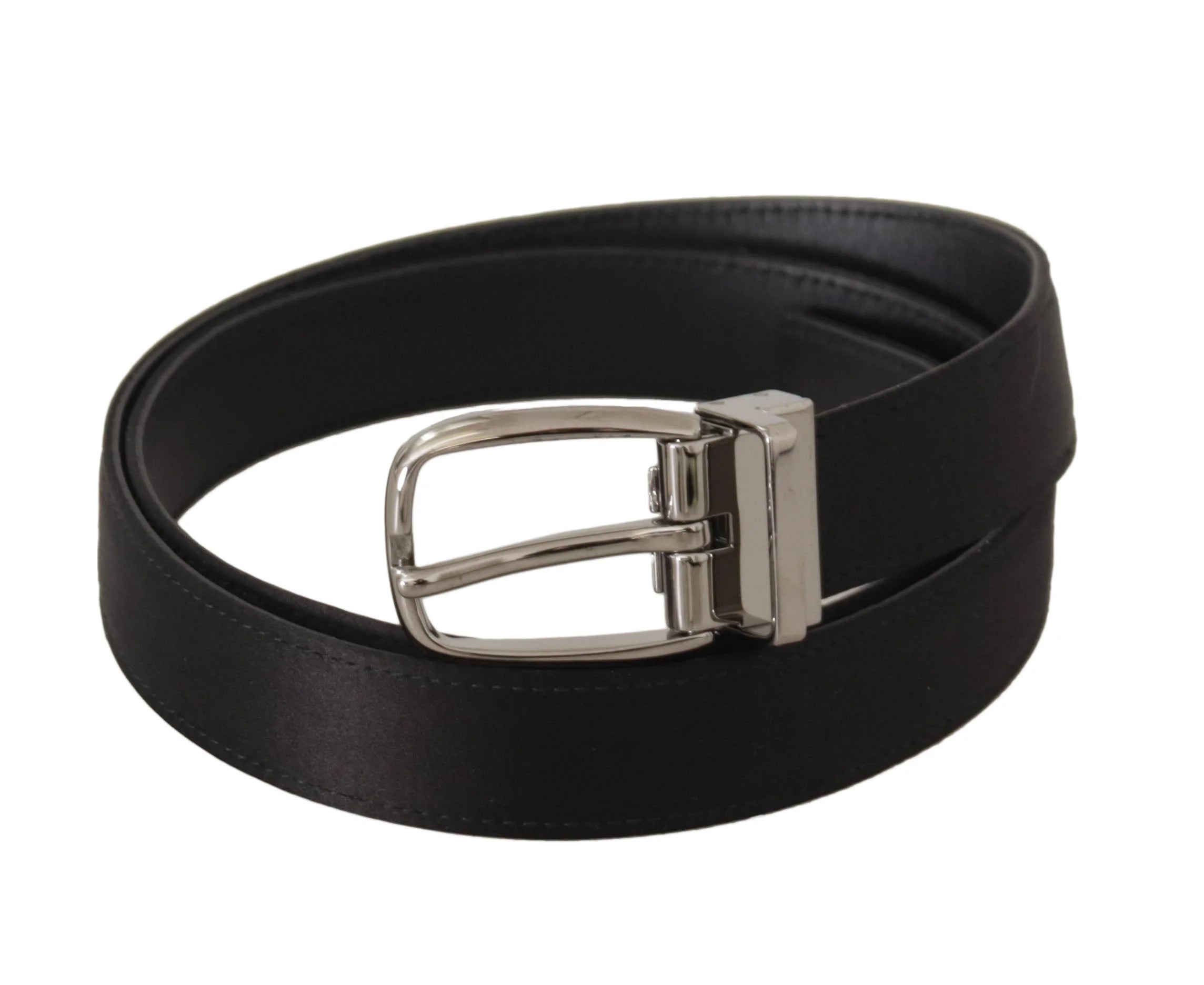 Dolce & Gabbana Black Calf Leather Silver Logo Metal Buckle Belt - 80 cm / 32 Inches - Belts
