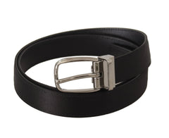Dolce & Gabbana Black Calf Leather Silver Logo Metal Buckle Belt - 80 cm / 32 Inches - Belts