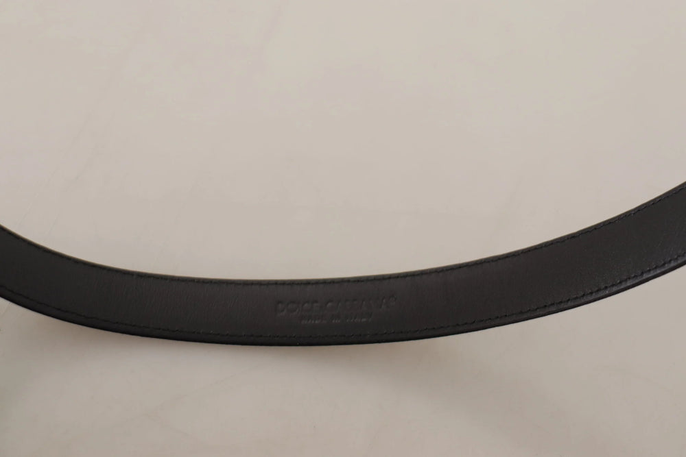 Dolce & Gabbana Black Calf Leather Silver Logo Metal Buckle Belt - 80 cm / 32 Inches - Belts