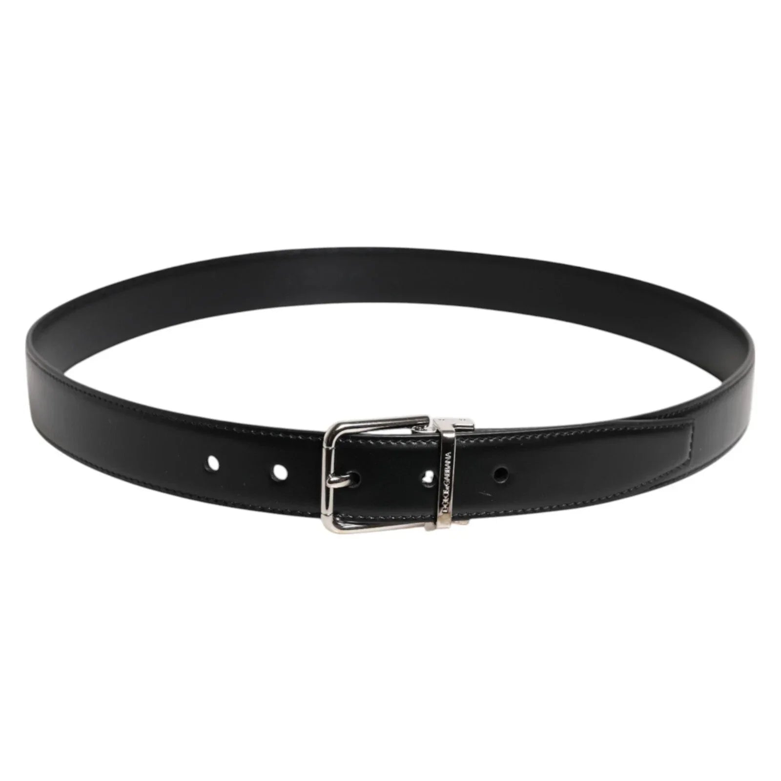 Dolce & Gabbana Black Calf Leather Silver Metal Buckle Belt - 95 cm / 38 Inches - Belts
