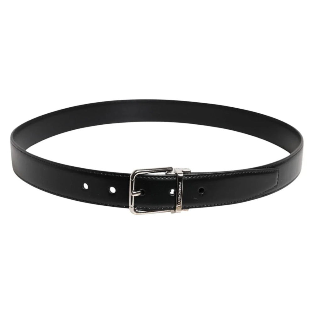 Dolce & Gabbana Black Calf Leather Silver Metal Buckle Belt - 95 cm / 38 Inches - Belts