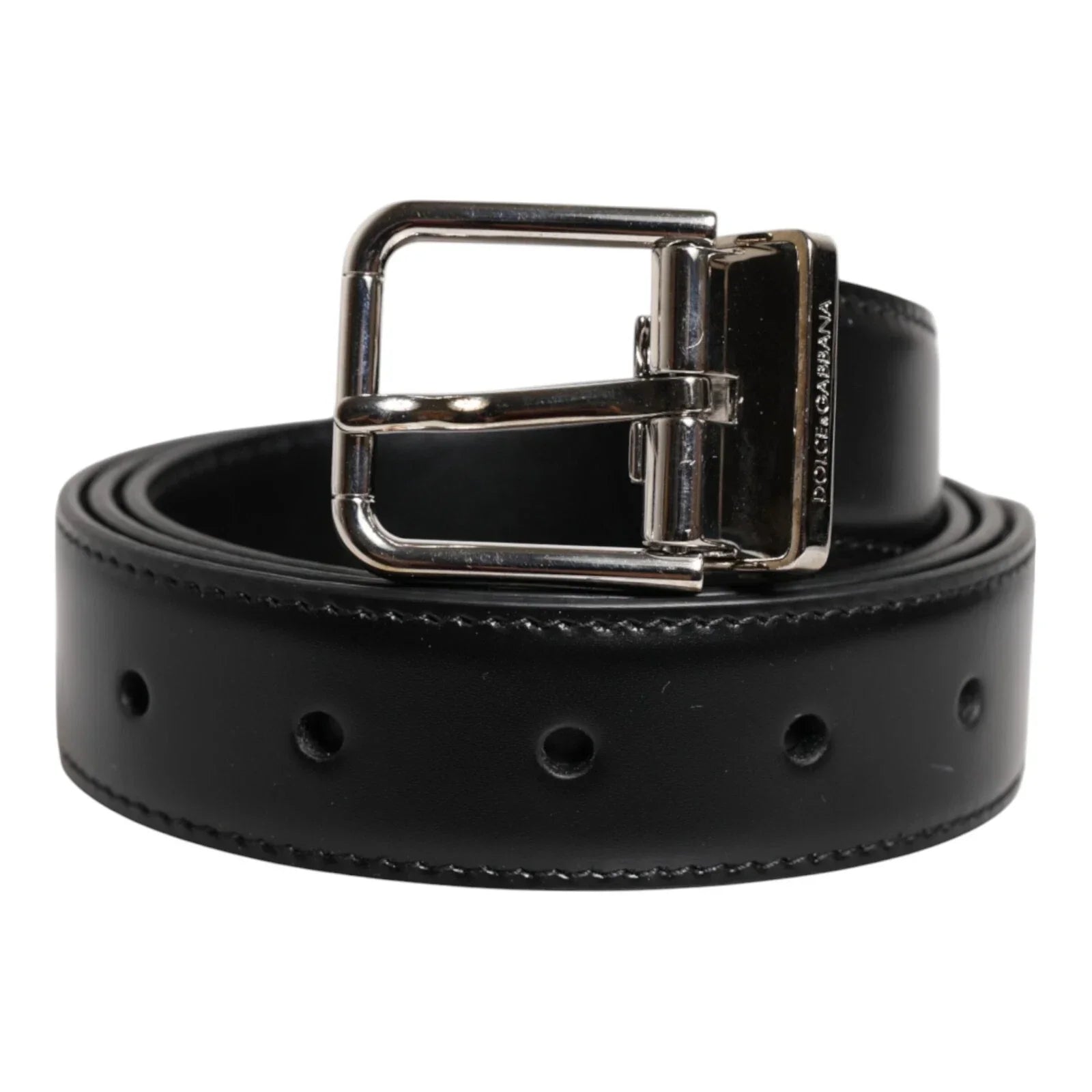 Dolce & Gabbana Black Calf Leather Silver Metal Buckle Belt - 95 cm / 38 Inches - Belts