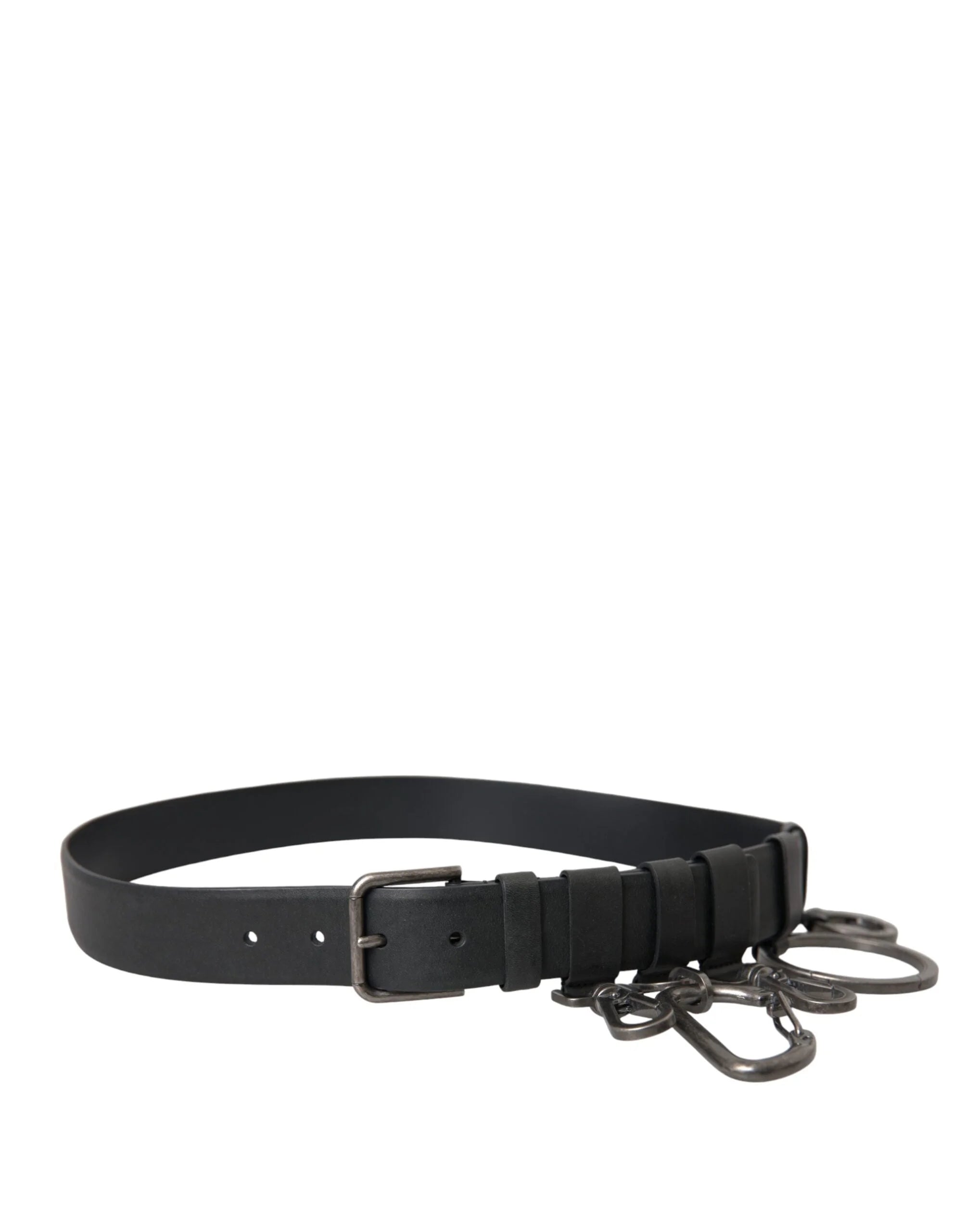 Dolce & Gabbana Black Calf Leather Silver Metal Buckle Belt - Belts