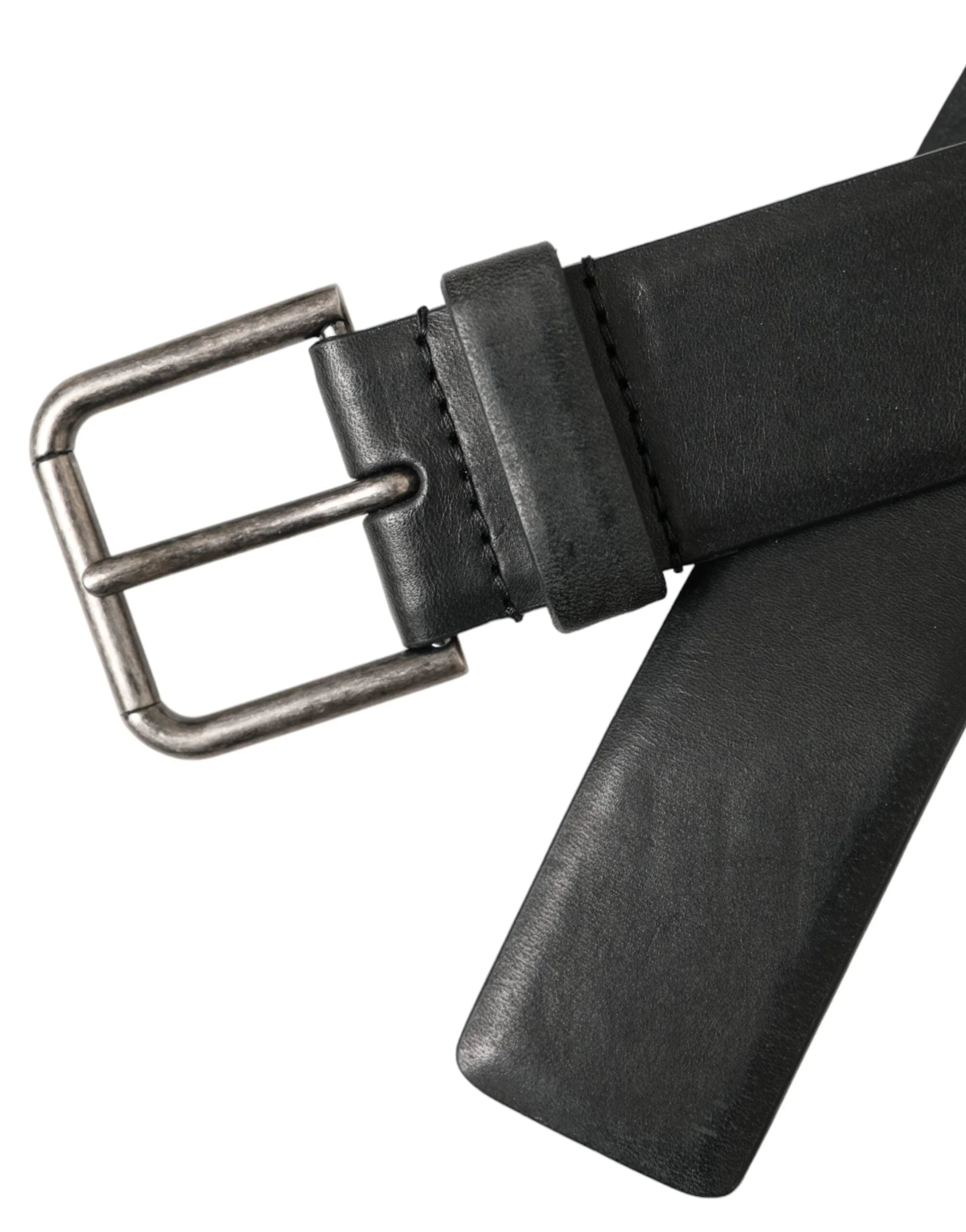 Dolce & Gabbana Black Calf Leather Silver Metal Buckle Belt - Belts