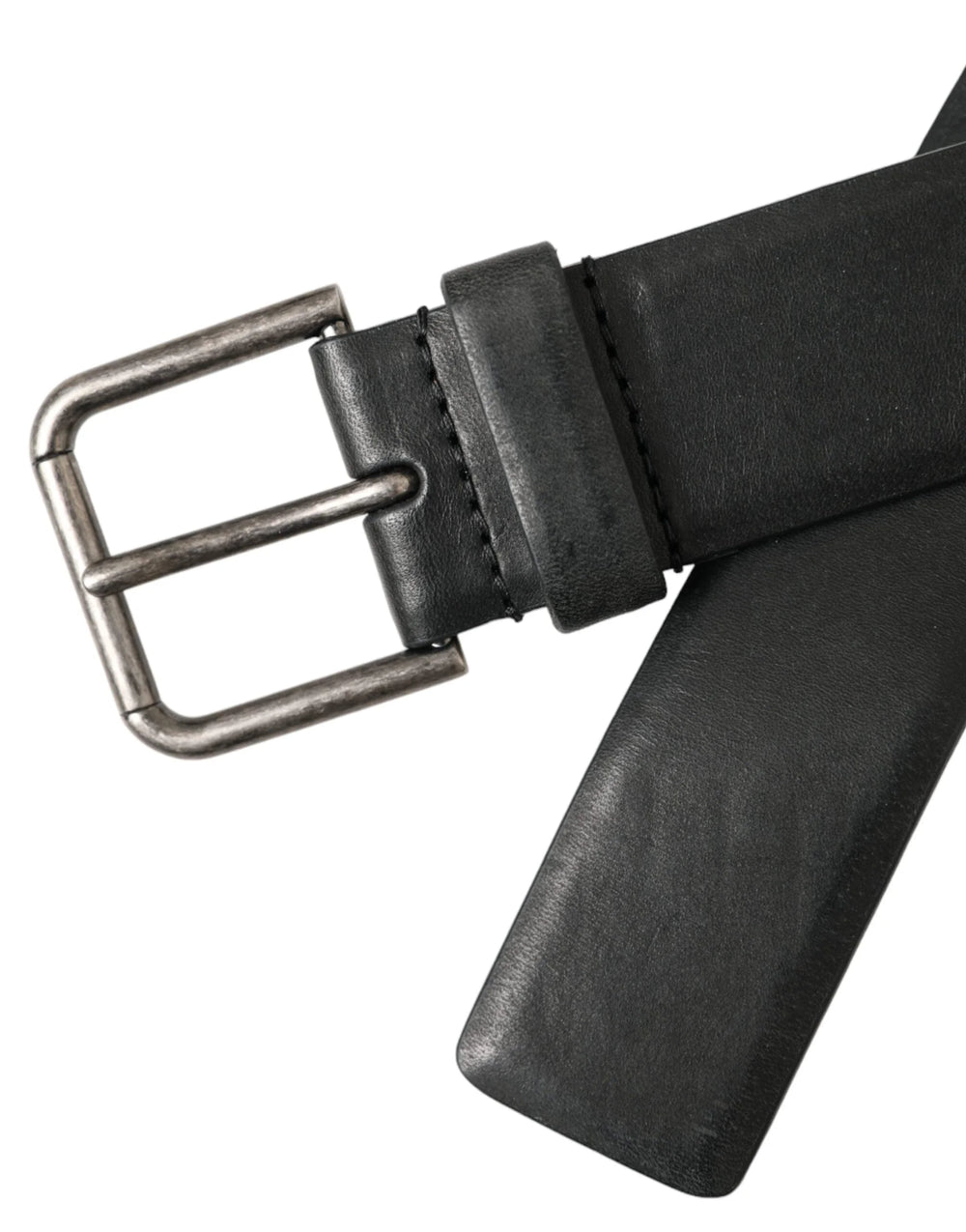 Dolce & Gabbana Black Calf Leather Silver Metal Buckle Belt - Belts