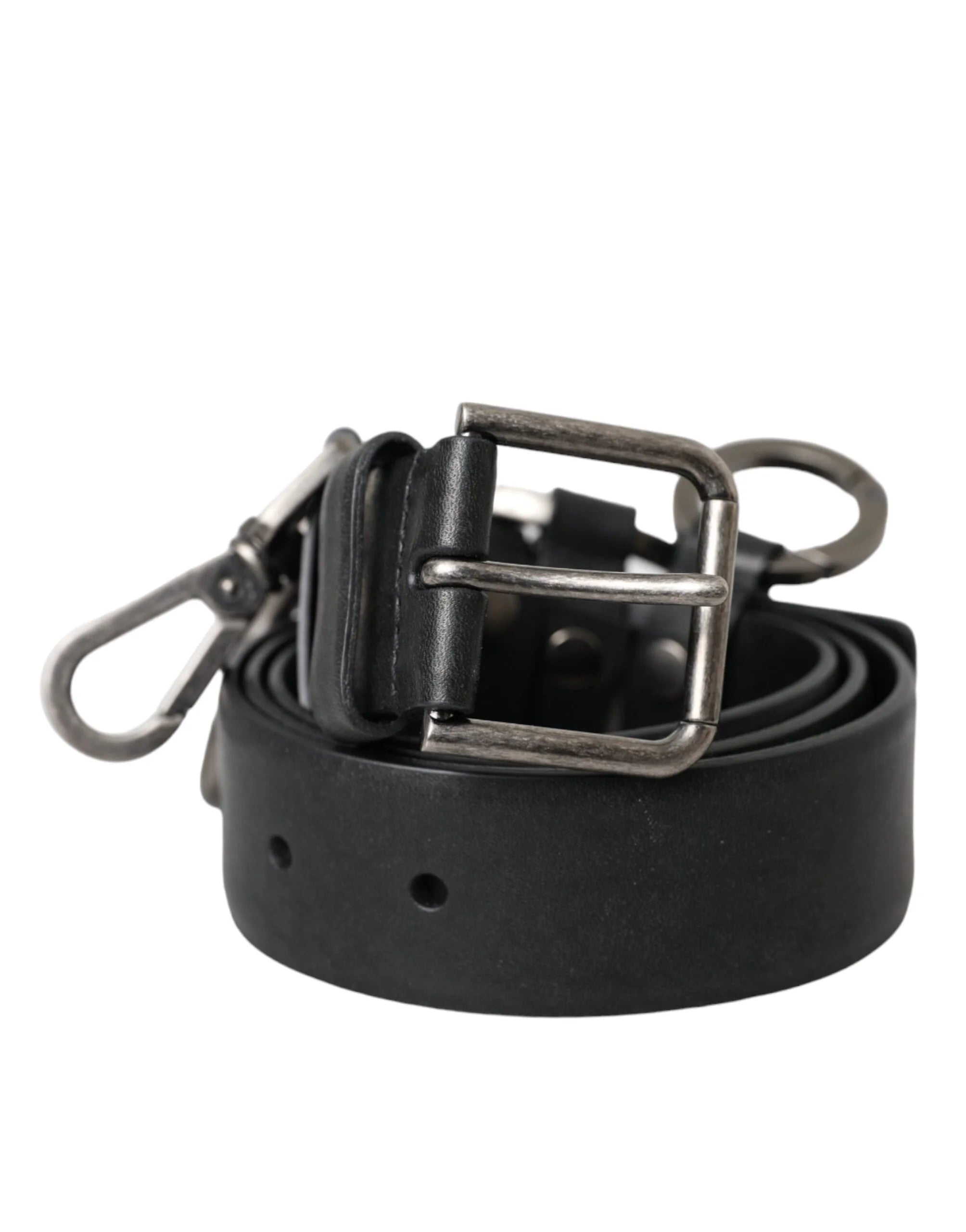Dolce & Gabbana Black Calf Leather Silver Metal Buckle Belt - Belts