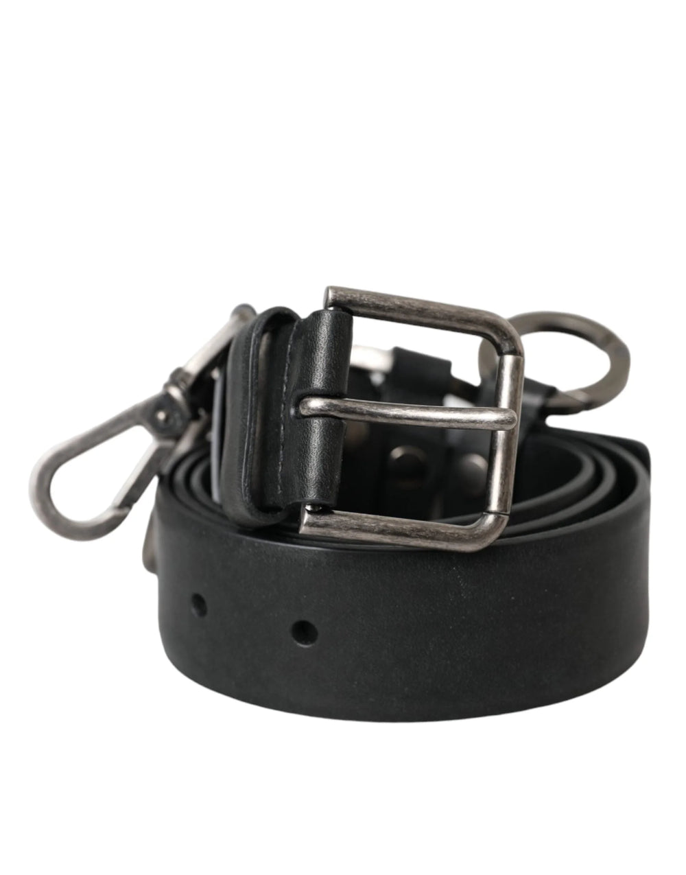 Dolce & Gabbana Black Calf Leather Silver Metal Buckle Belt - Belts