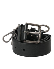 Dolce & Gabbana Black Calf Leather Silver Metal Buckle Belt - Belts