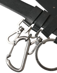 Dolce & Gabbana Black Calf Leather Silver Metal Buckle Belt - Belts
