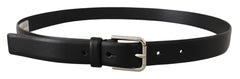Dolce & Gabbana Black Calf Leather Silver Tone Logo Buckle Belt - 80 cm / 32 Inches - Belts
