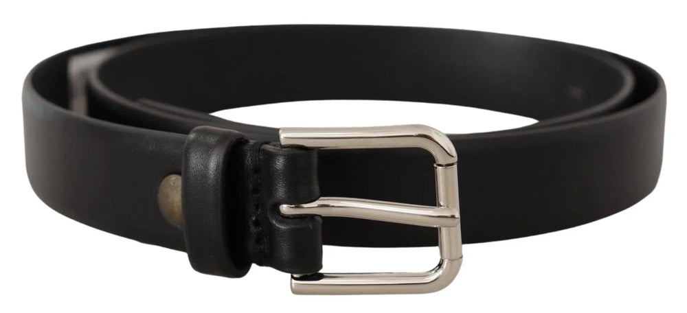 Dolce & Gabbana Black Calf Leather Silver Tone Logo Buckle Belt - 80 cm / 32 Inches - Belts