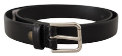 Dolce & Gabbana Black Calf Leather Silver Tone Logo Buckle Belt - 80 cm / 32 Inches - Belts