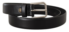 Dolce & Gabbana Black Calf Leather Silver Tone Logo Buckle Belt - 80 cm / 32 Inches - Belts