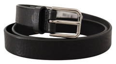 Dolce & Gabbana Black Calf Leather Silver Tone Logo Metal Buckle Belt - 80 cm / 32 Inches - Belts