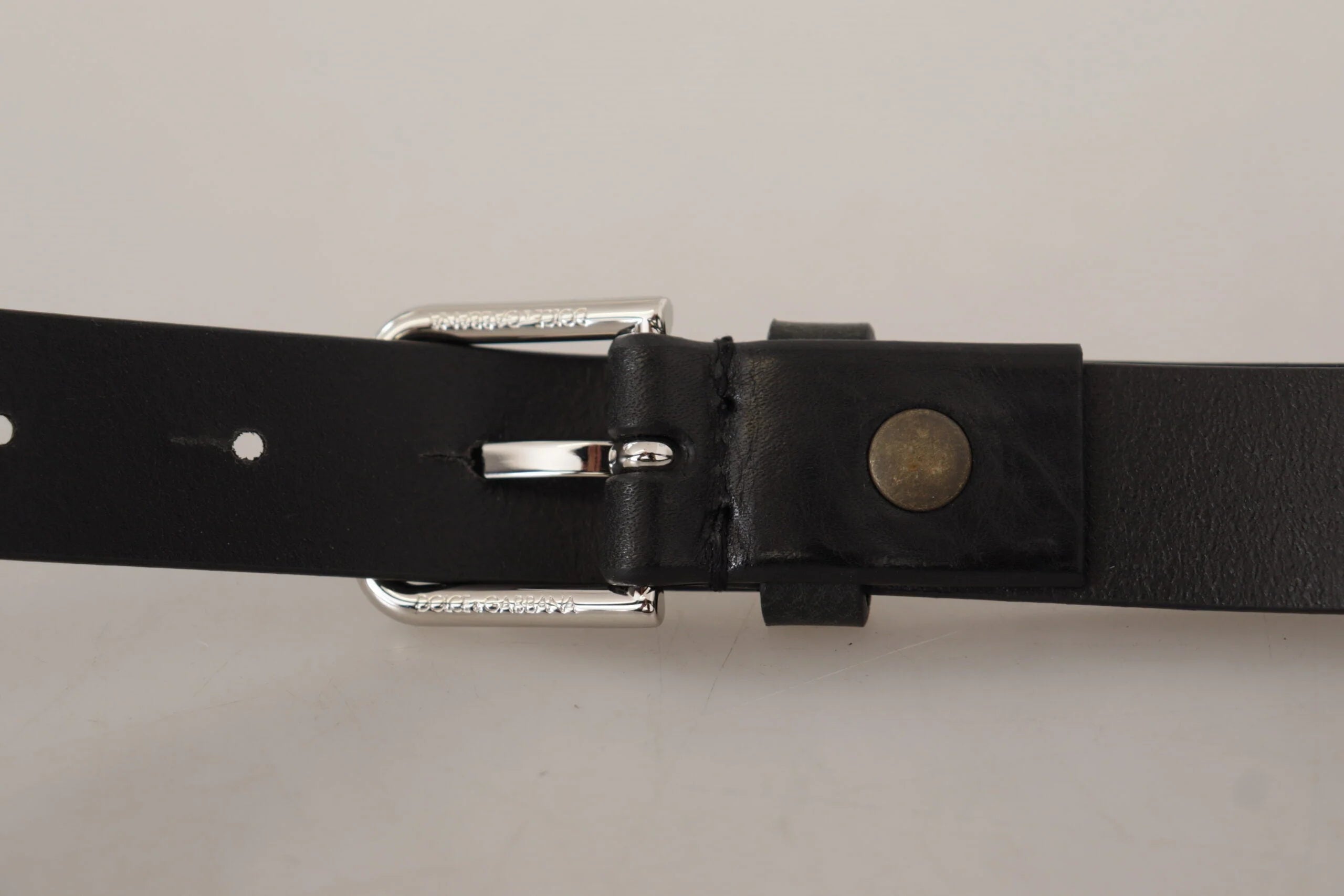 Dolce & Gabbana Black Calf Leather Silver Tone Logo Metal Buckle Belt - 80 cm / 32 Inches - Belts