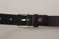 Dolce & Gabbana Black Calf Leather Silver Tone Logo Metal Buckle Belt - 80 cm / 32 Inches - Belts