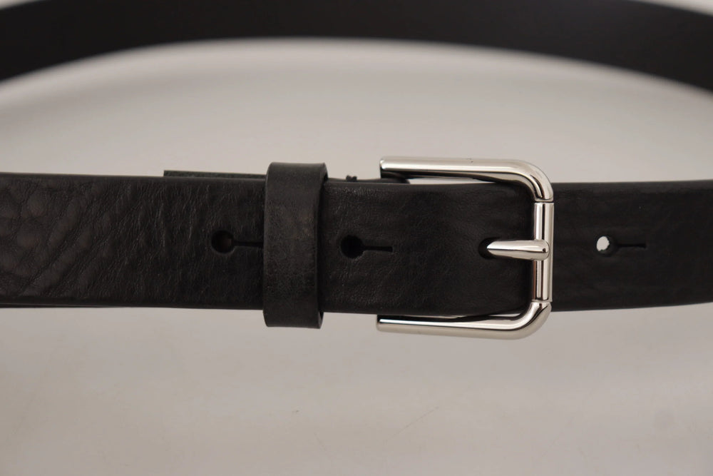 Dolce & Gabbana Black Calf Leather Silver Tone Logo Metal Buckle Belt - 80 cm / 32 Inches - Belts