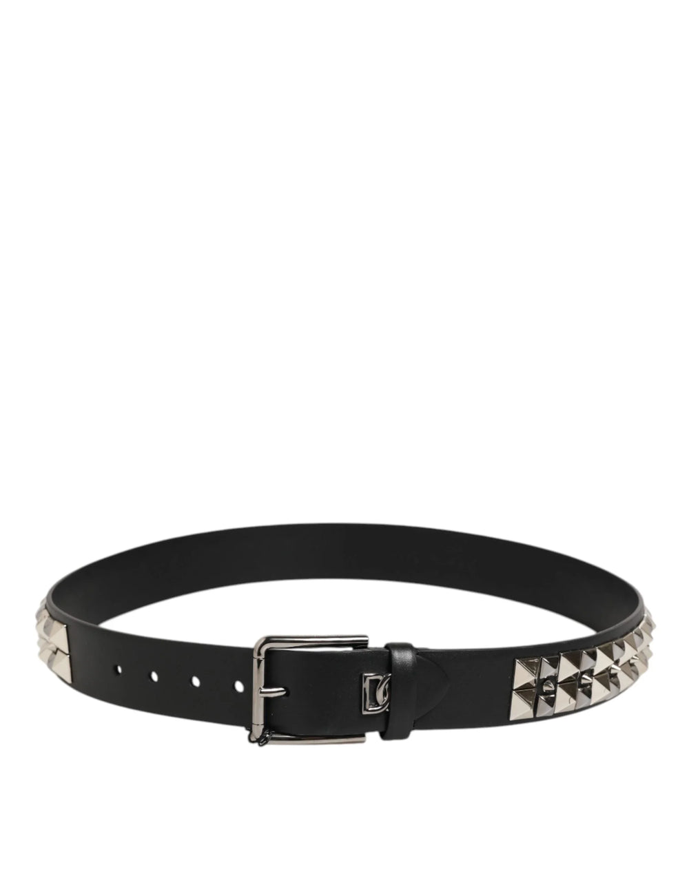 Dolce & Gabbana Black Calf Leather Studded Silver Buckle Belt - Belts