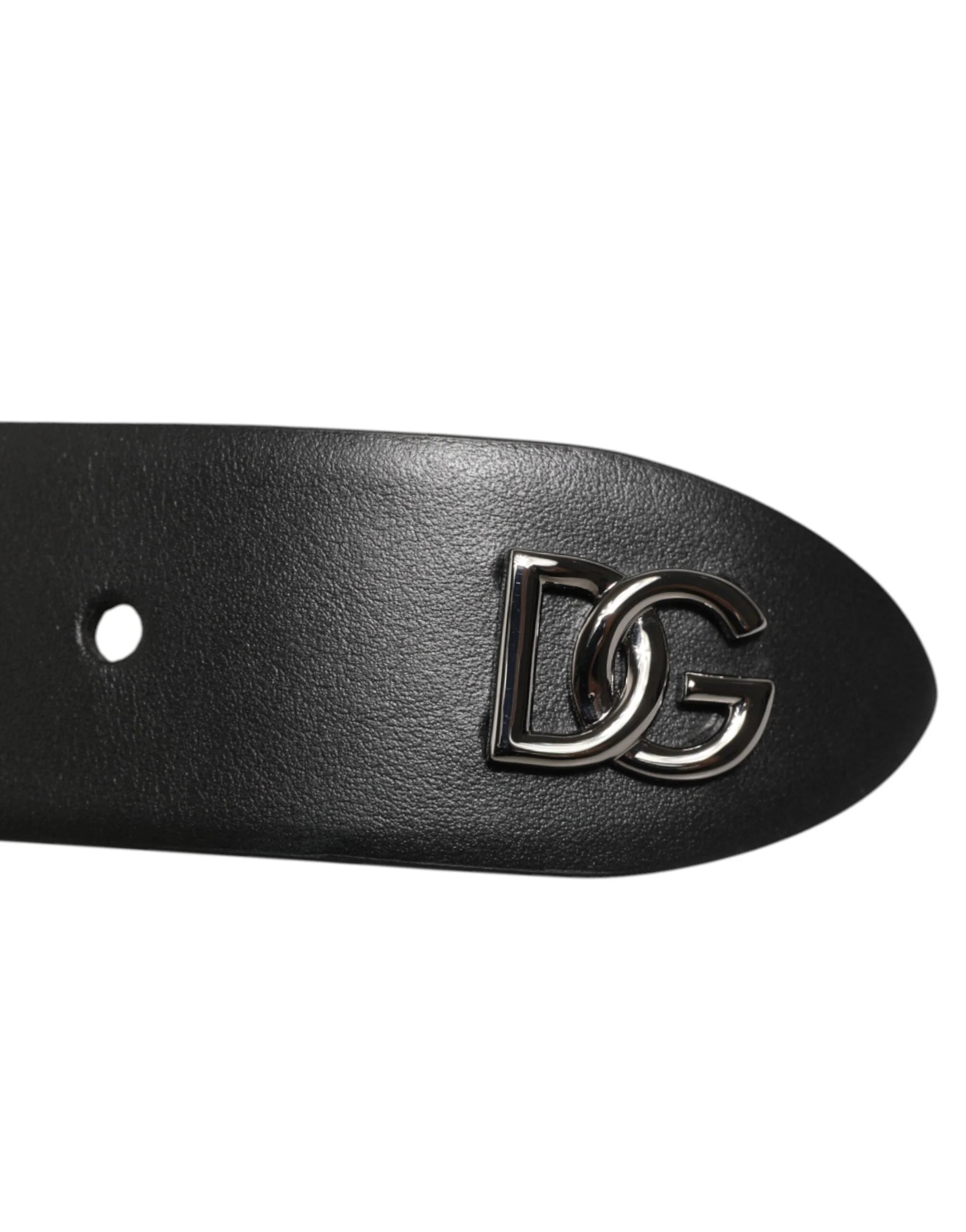 Dolce & Gabbana Black Calf Leather Studded Silver Buckle Belt - Belts