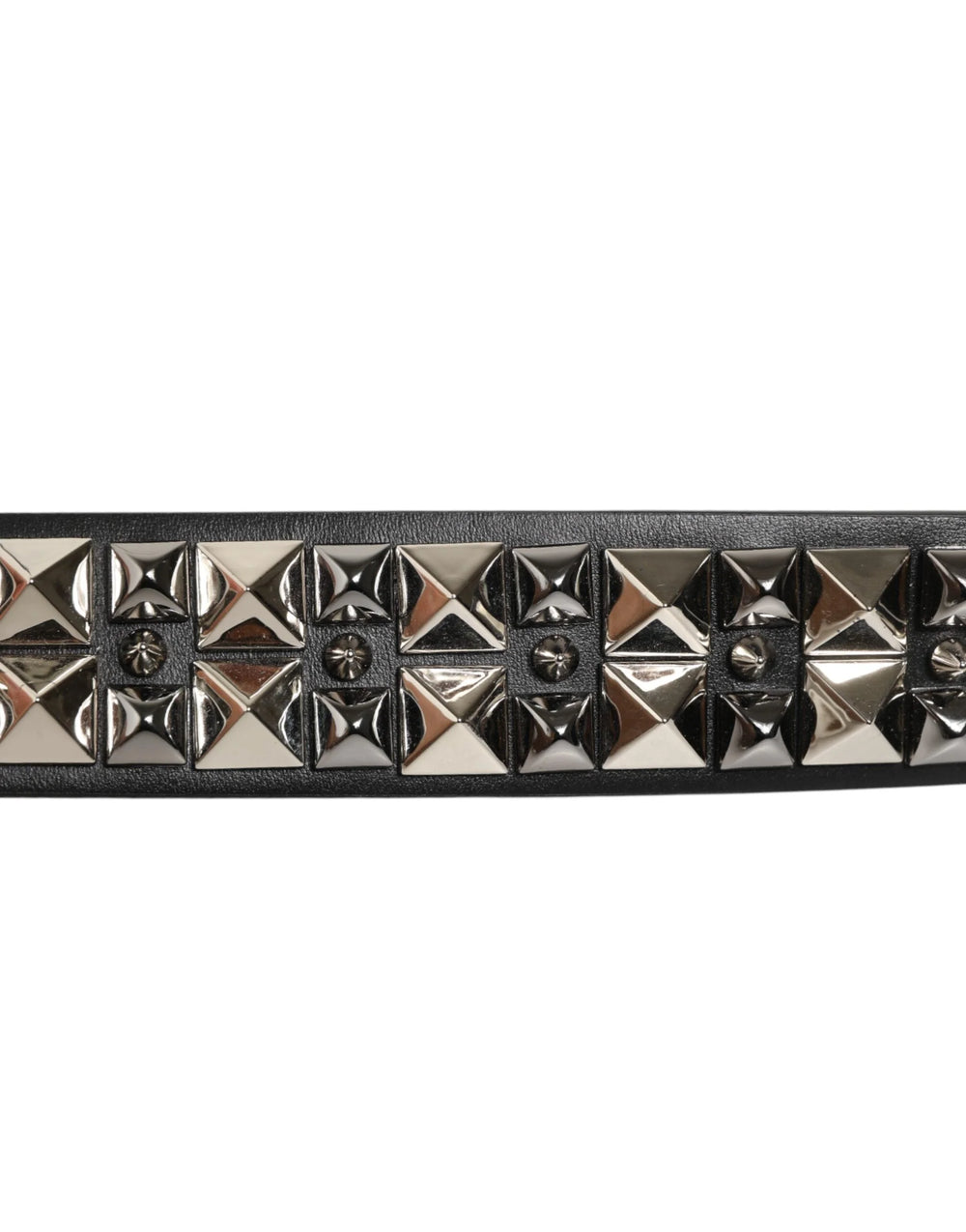Dolce & Gabbana Black Calf Leather Studded Silver Buckle Belt - Belts