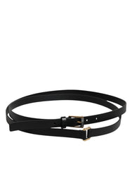 Dolce & Gabbana Black Calfskin Classic Metal Logo Buckle Belt - Belts