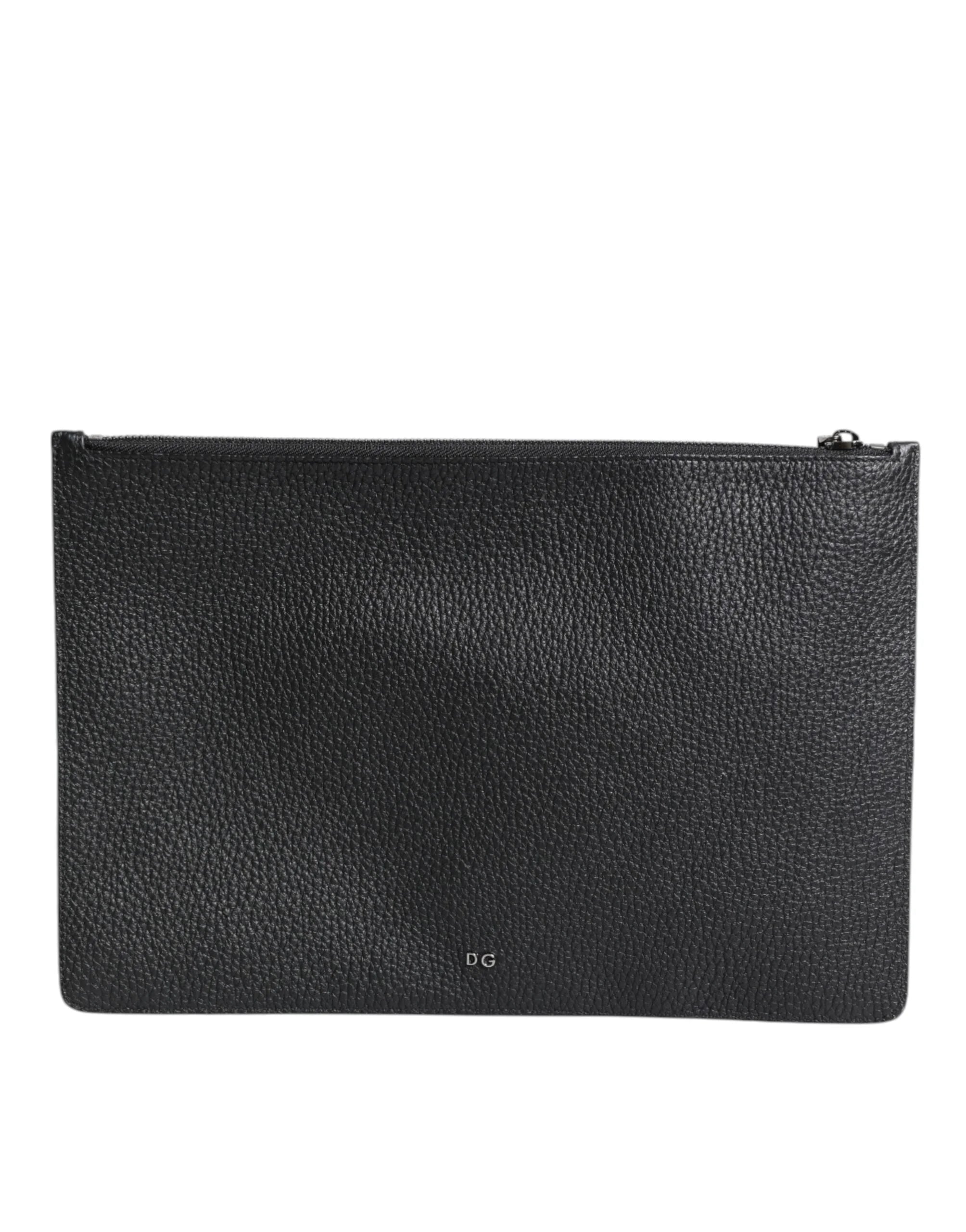 Dolce & Gabbana Black Calfskin Crown Embellished Clutch Pouch Bag - Clutch Bags